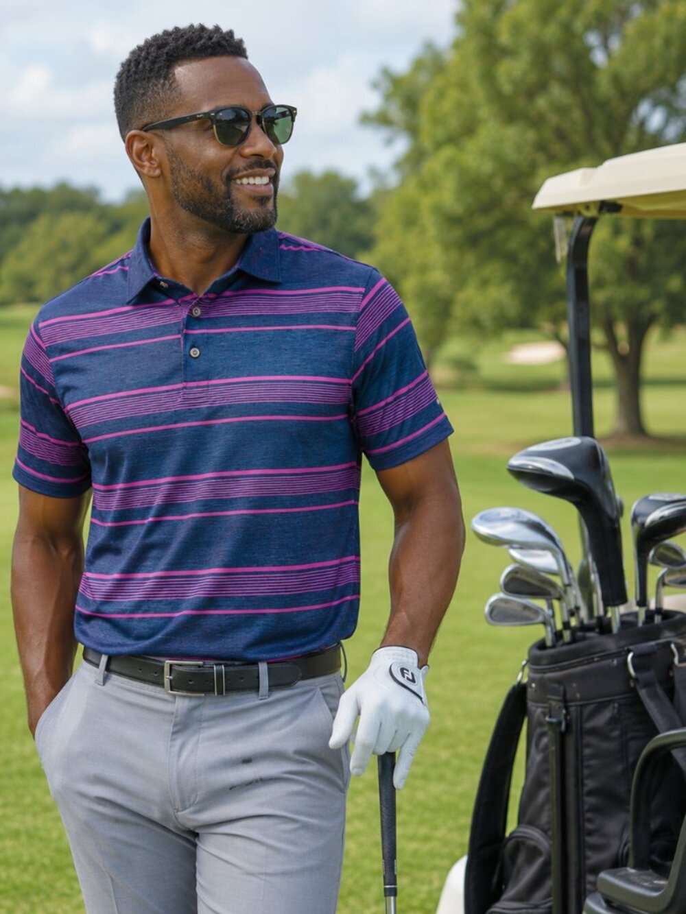 GRAND SLAM PERFORMANCE Men's Size Large Blue & Pink Golf Polo Shirt